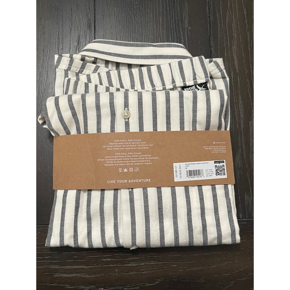 EDDIE BAUER 2-Piece Flannel Sleep Short Set Ivory Striped Medium NEW Lounge Soft - Picture 4 of 6